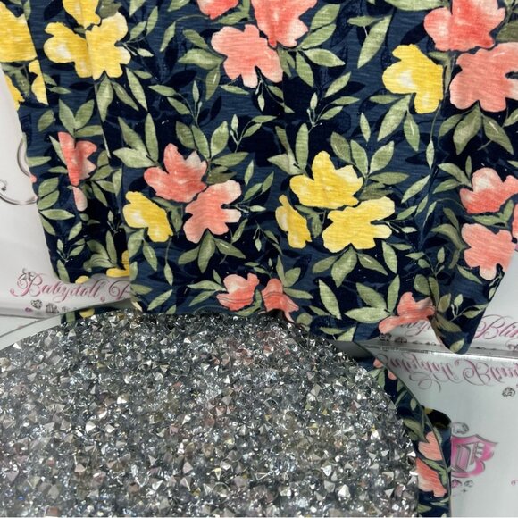 Chico's dress flowers button Navy Floral flowers yellow peach pink green Dress - Picture 3 of 7